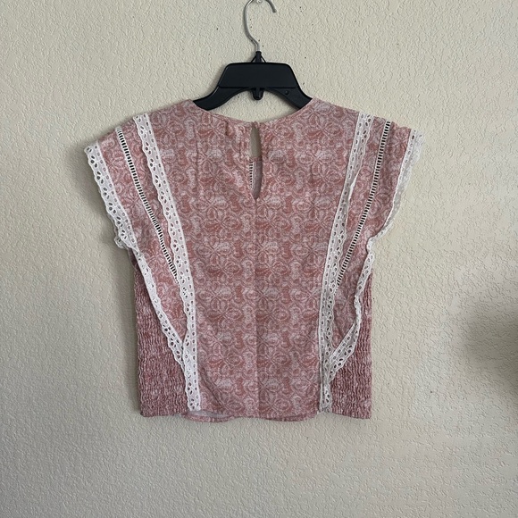 MISA Los Angeles Pink Linen Eyelet Nilu Crop Top in Washed Tile Size Small - Picture 3 of 6
